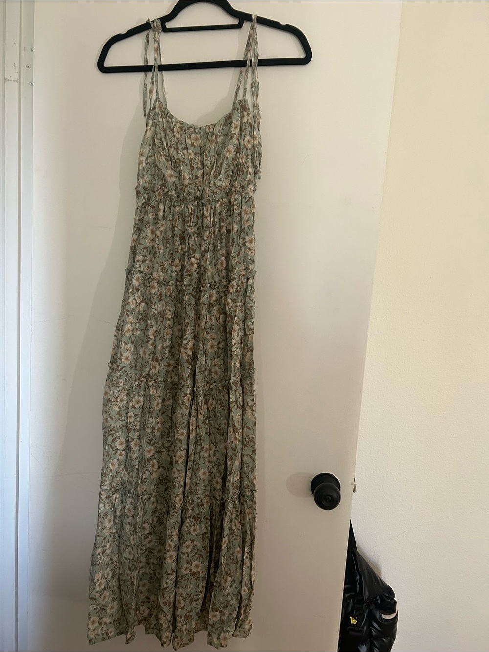 Light Sage Floral Smocked Maxi Dress with Spaghetti Straps